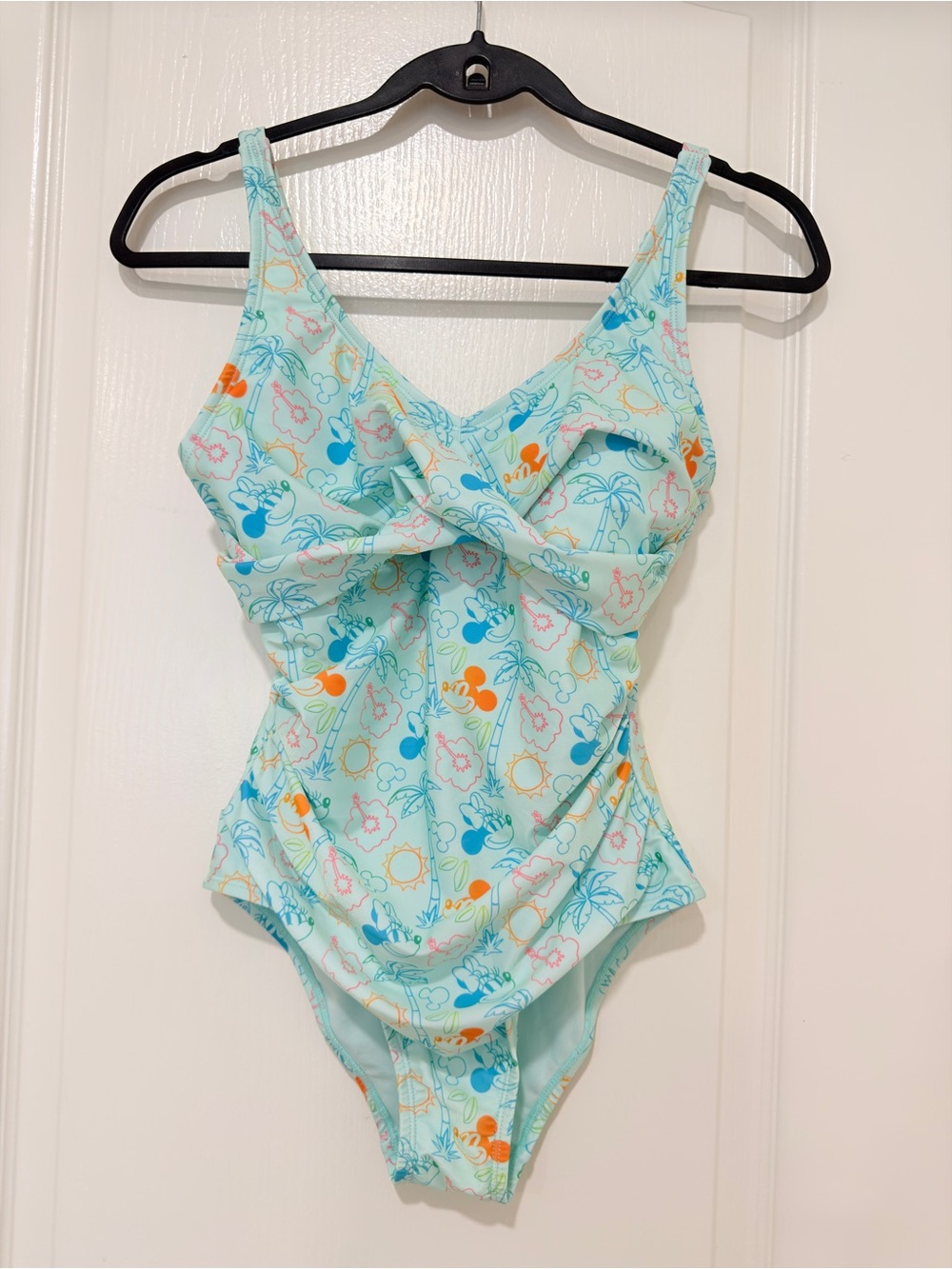 Disney One Piece Swimsuit Women's Small Mickey Minnie Tropical Ruched Mint Green